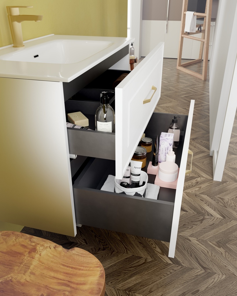 Brie 80 blanco mate Encimera Extrafino Grifo dorado corto detalle cajon.jpg